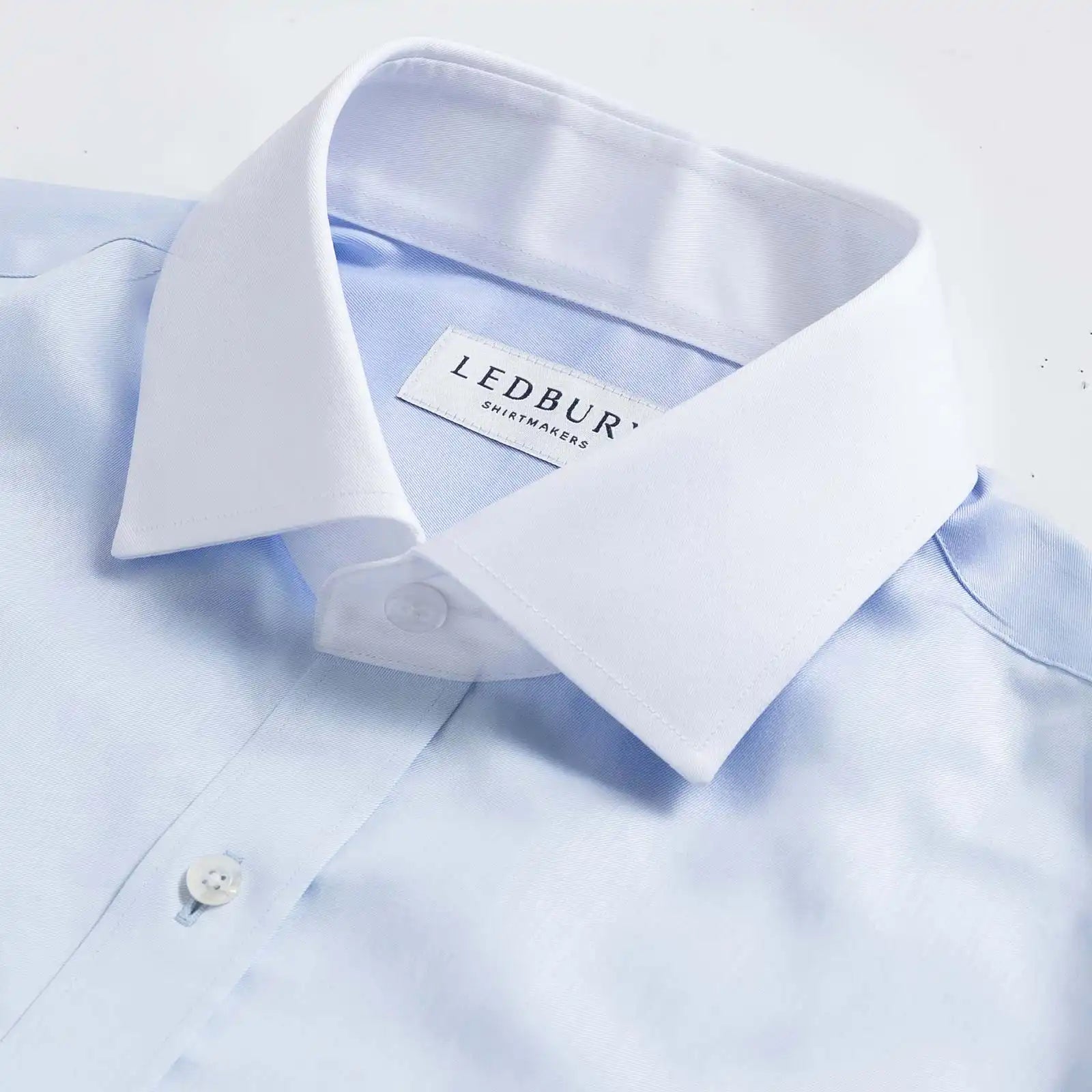 Winchester contrast collar detail - white collar on light blue dress shirt
