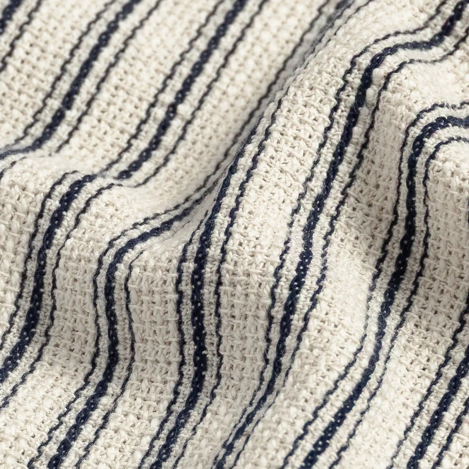 Ledbury Navy Costa Stripe Camp Collar shirt — fabric texture detail