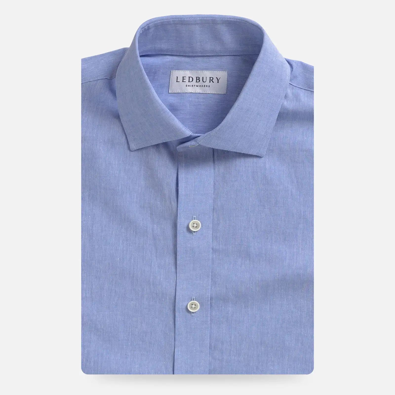 Folded light blue cotton linen custom dress shirt | Cayman | Ledbury

