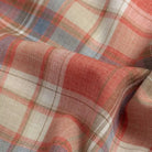Fabric detail of the Ledbury Faded Red Coulter Plaid Custom Shirt — lightweight Japanese recycled polyester and organic cotton blend