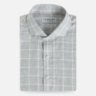 Light grey and white Albini Italian checkered shirt flat lay