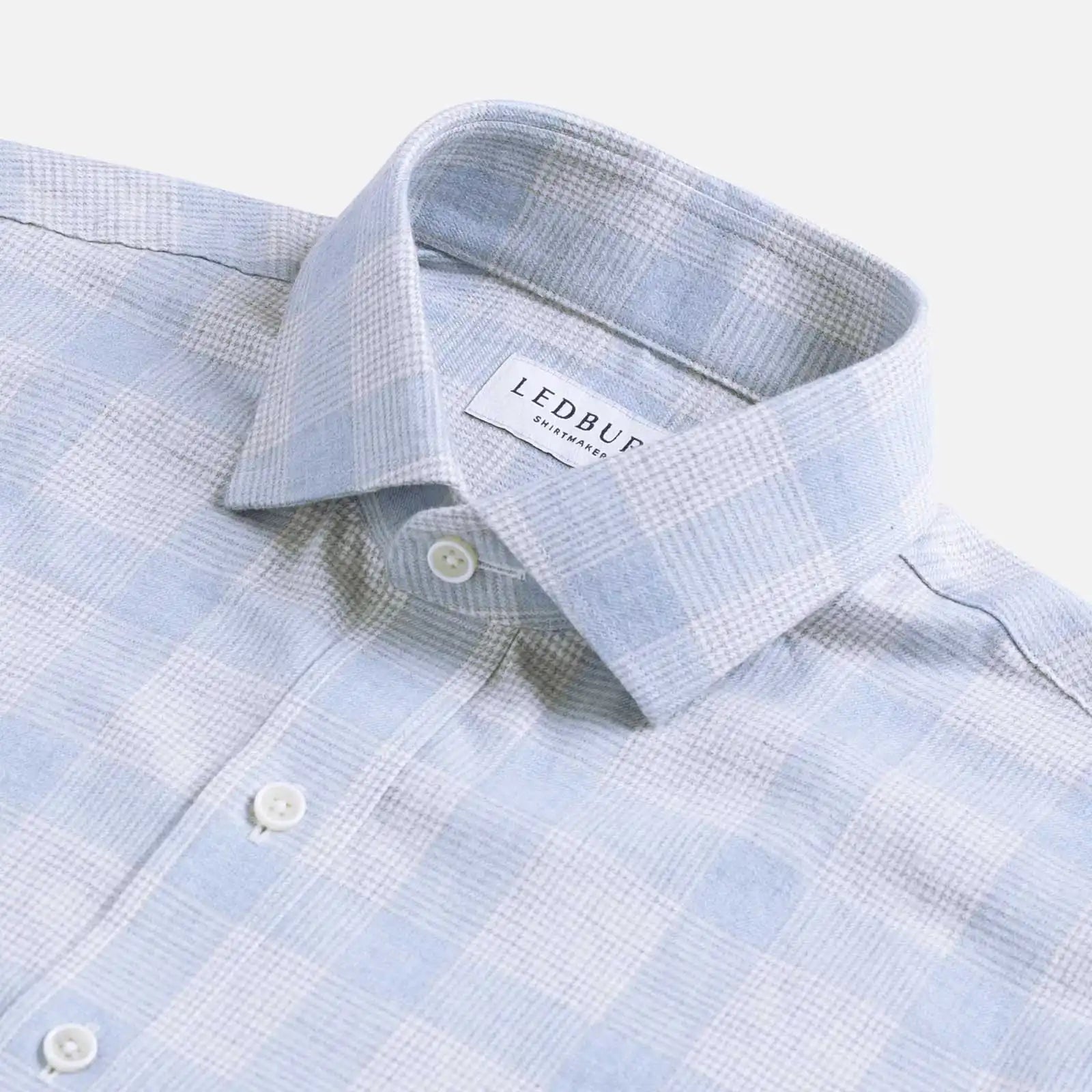 Grey blue Slaton plaid shirt collar detail - refined houndstooth pattern and expert tailoring