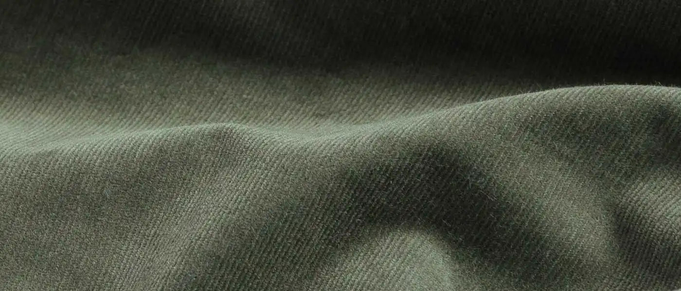 Custom corduroy shirt olive green fabric detail close-up