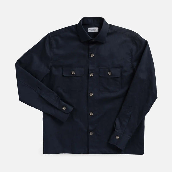 Navy Cotton Linen Shirt Jacket — 71% cotton 29% linen basket weave in navy, made to order by Ledbury