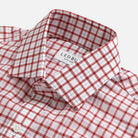 Ledbury Red Guyer Check Custom Shirt — semi spread collar detail on red tattersall check poplin