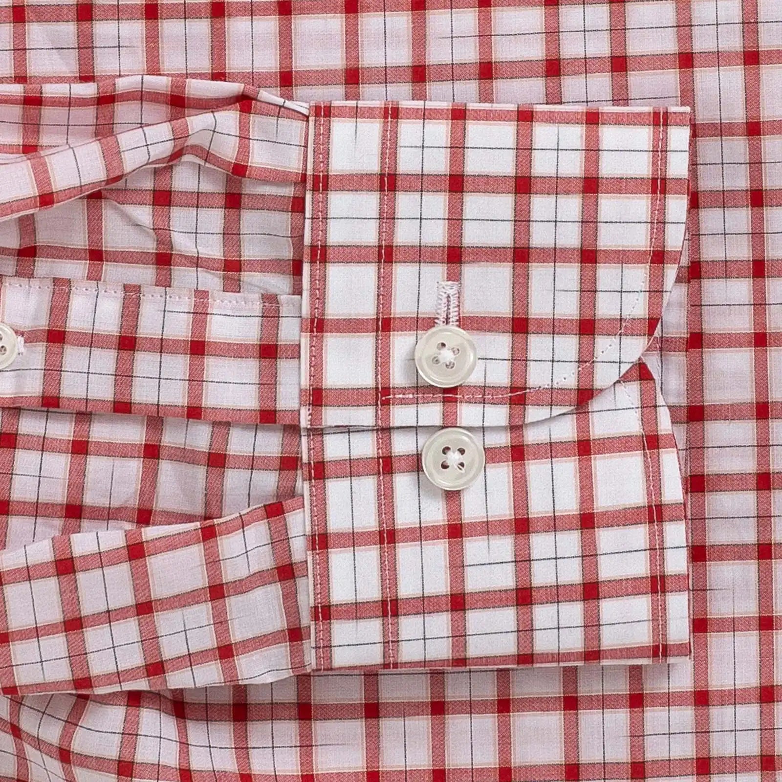 Ledbury Red Guyer Check Custom Shirt — double button barrel cuff detail on red check cotton poplin