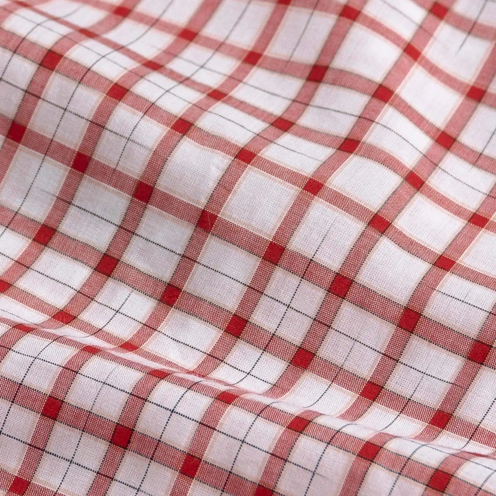 Ledbury Red Guyer Check shirt fabric — ultra-lightweight 100% cotton poplin with bold red tattersall check