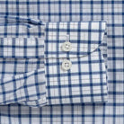 Ledbury Blue Guyer Check Custom Shirt — double button barrel cuff detail on blue tattersall check poplin