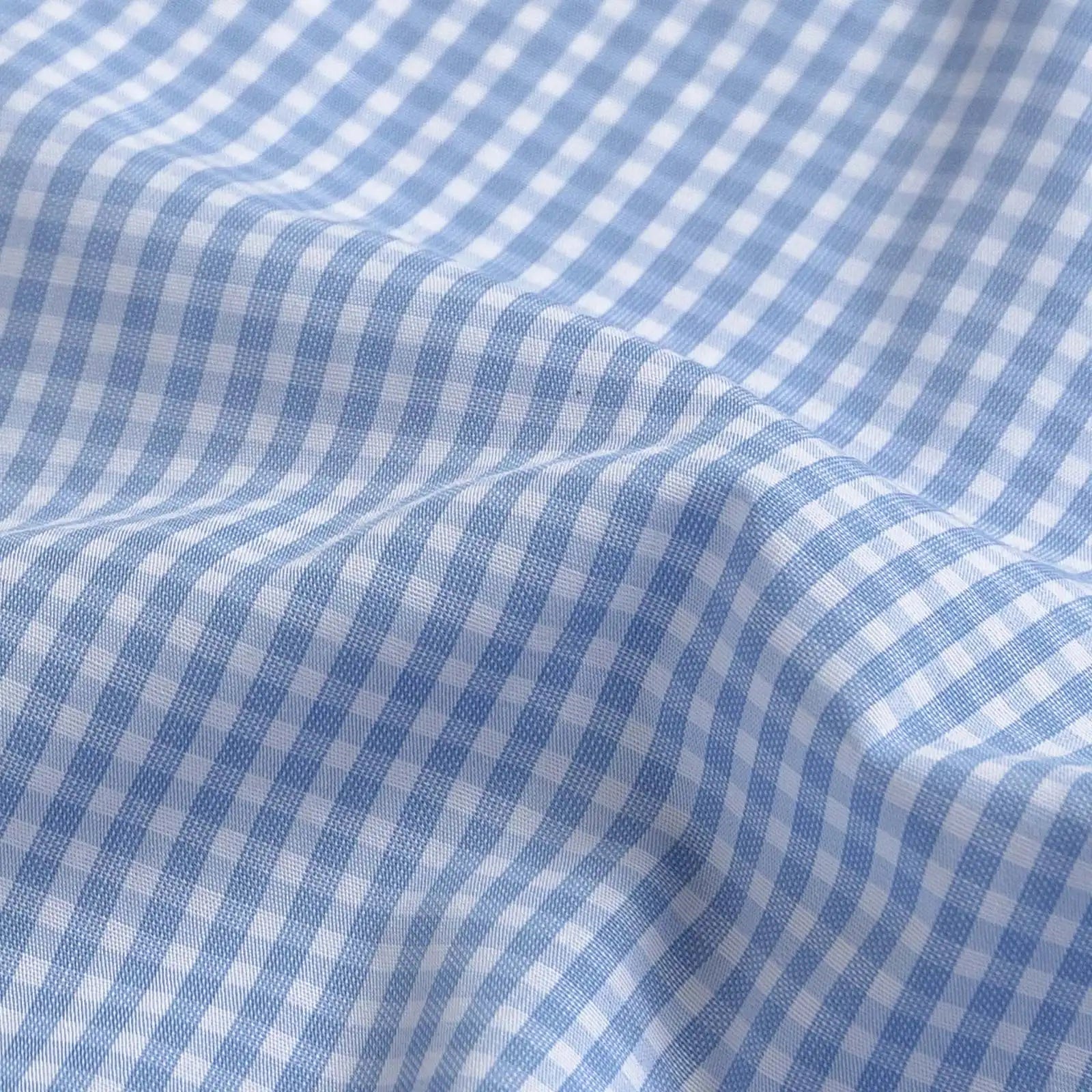 Ledbury Blue Garnaby Gingham shirt fabric — lightweight 100% cotton poplin in a classic blue gingham pattern