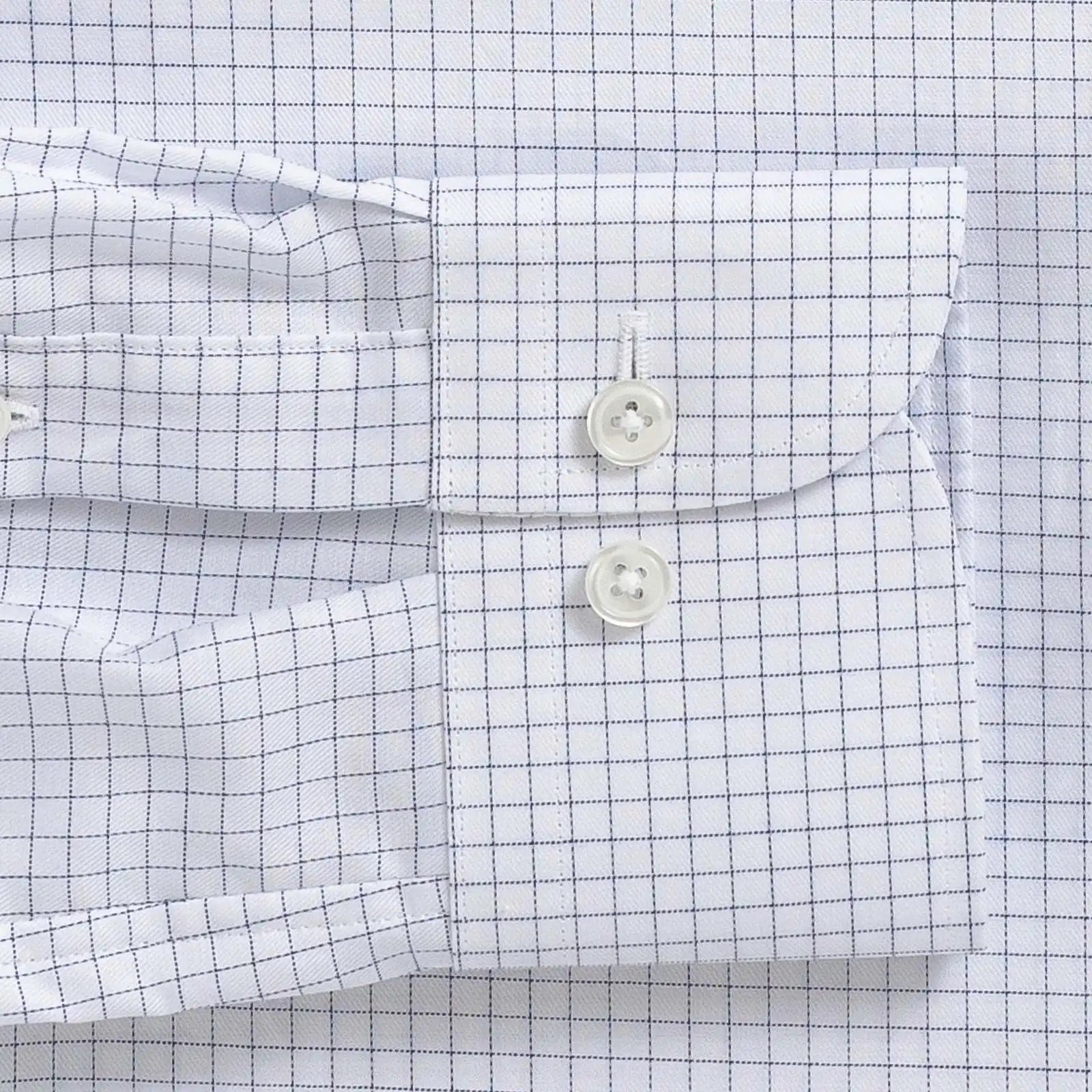Blue Lymann Check custom shirt - semi spread collar and sleeve close-up