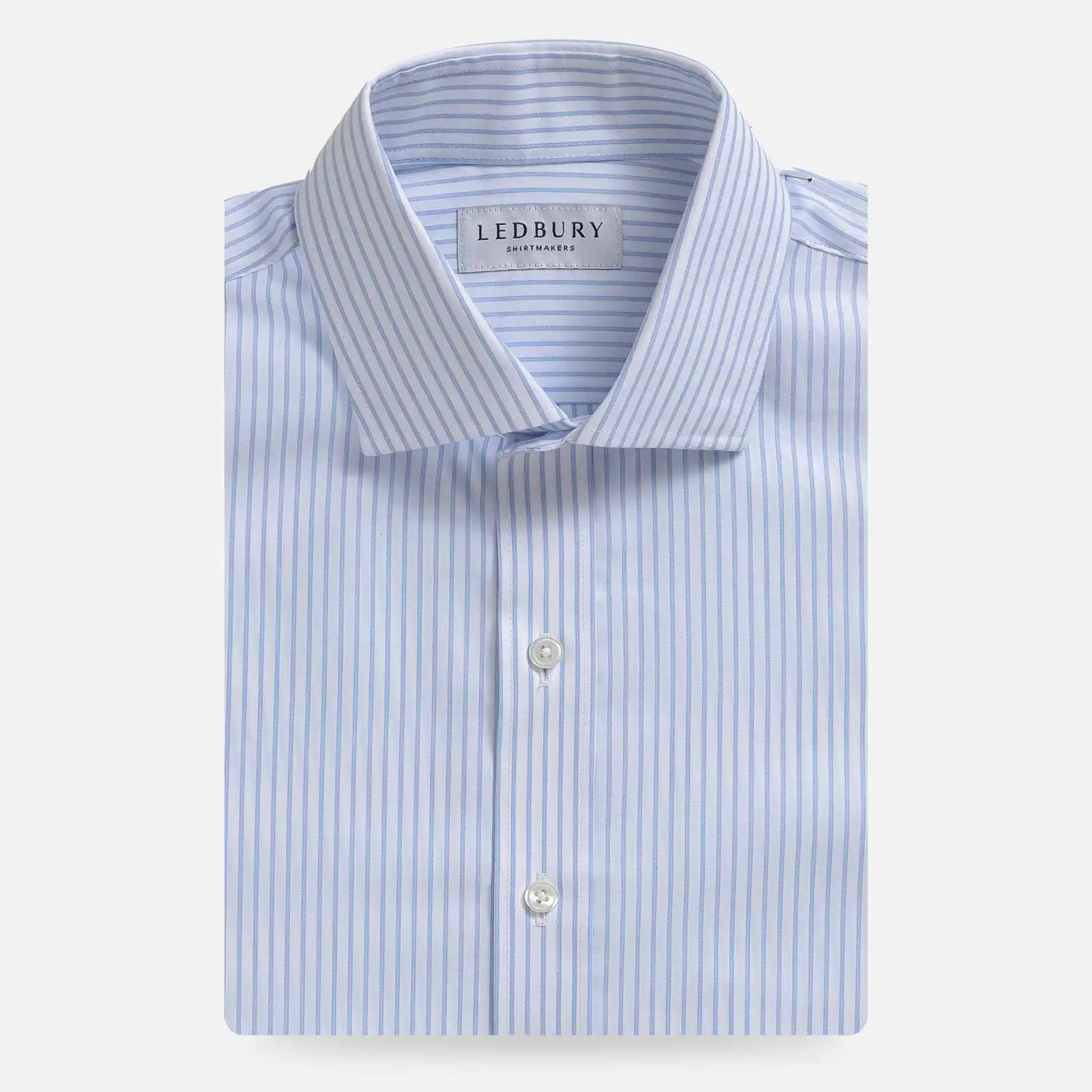 Light blue Tindley Stripe custom dress shirt - Ledbury front view