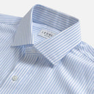 Light blue Tindley Stripe collar detail - semi spread quint collar