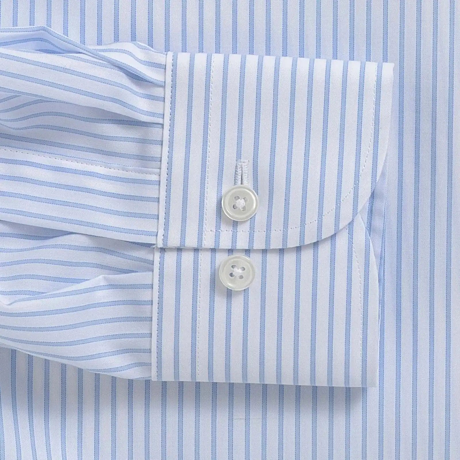 Light blue Tindley Stripe custom shirt - double button barrel sleeve close-up