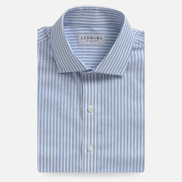 Light blue Sondra Cotton Linen Stripe custom dress shirt - Ledbury front view