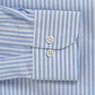 Light blue Sondra Cotton Linen Stripe custom shirt - sleeve and cuff close-up