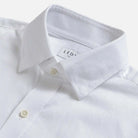 White Culley Cotton Linen shirt collar detail - hidden button down collar close-up