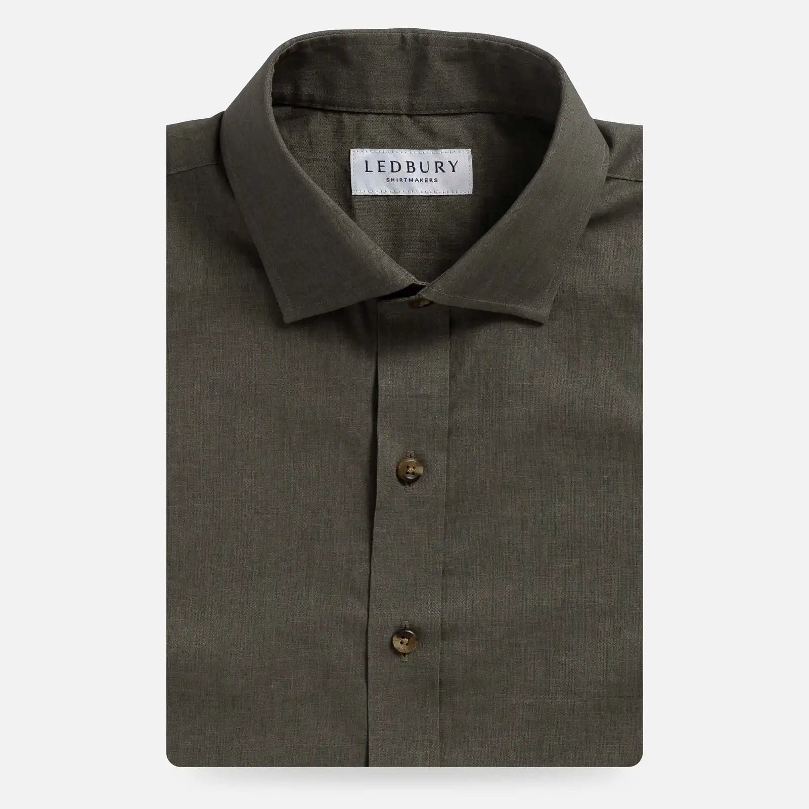 Dark olive Varley Cotton Linen custom casual shirt - Ledbury front view