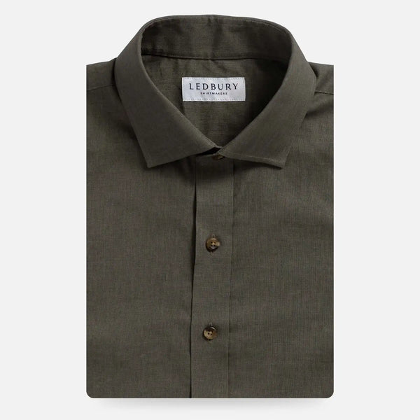 Dark olive Varley Cotton Linen custom casual shirt - Ledbury front view