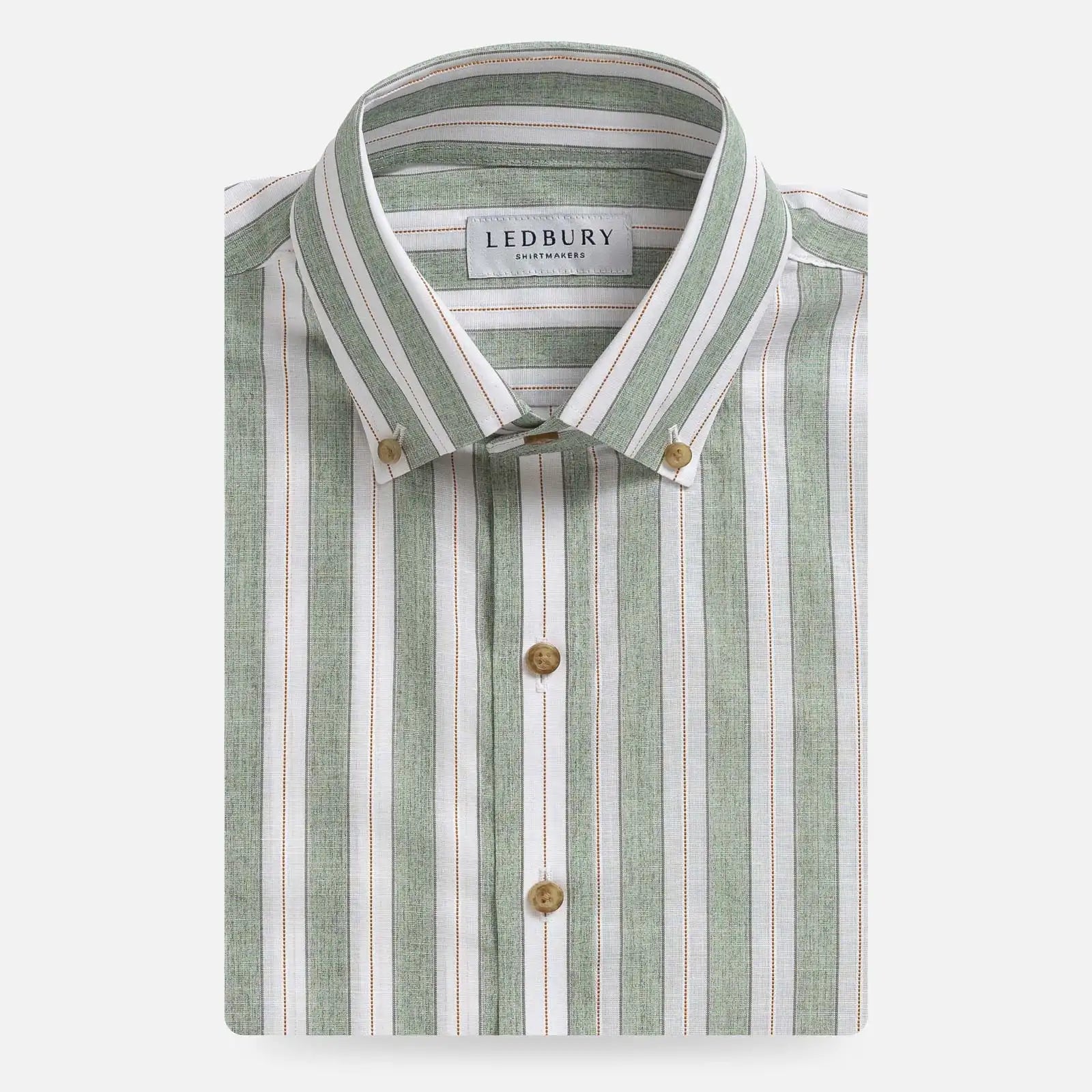 Olive Morey Cotton Linen Stripe custom casual shirt - Ledbury front view