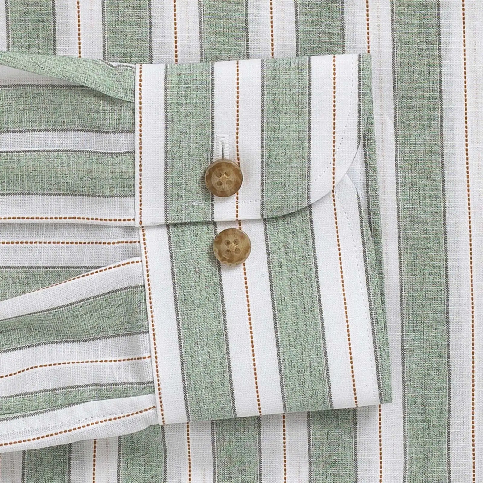 Olive Morey Cotton Linen Stripe custom shirt - sleeve and cuff close-up