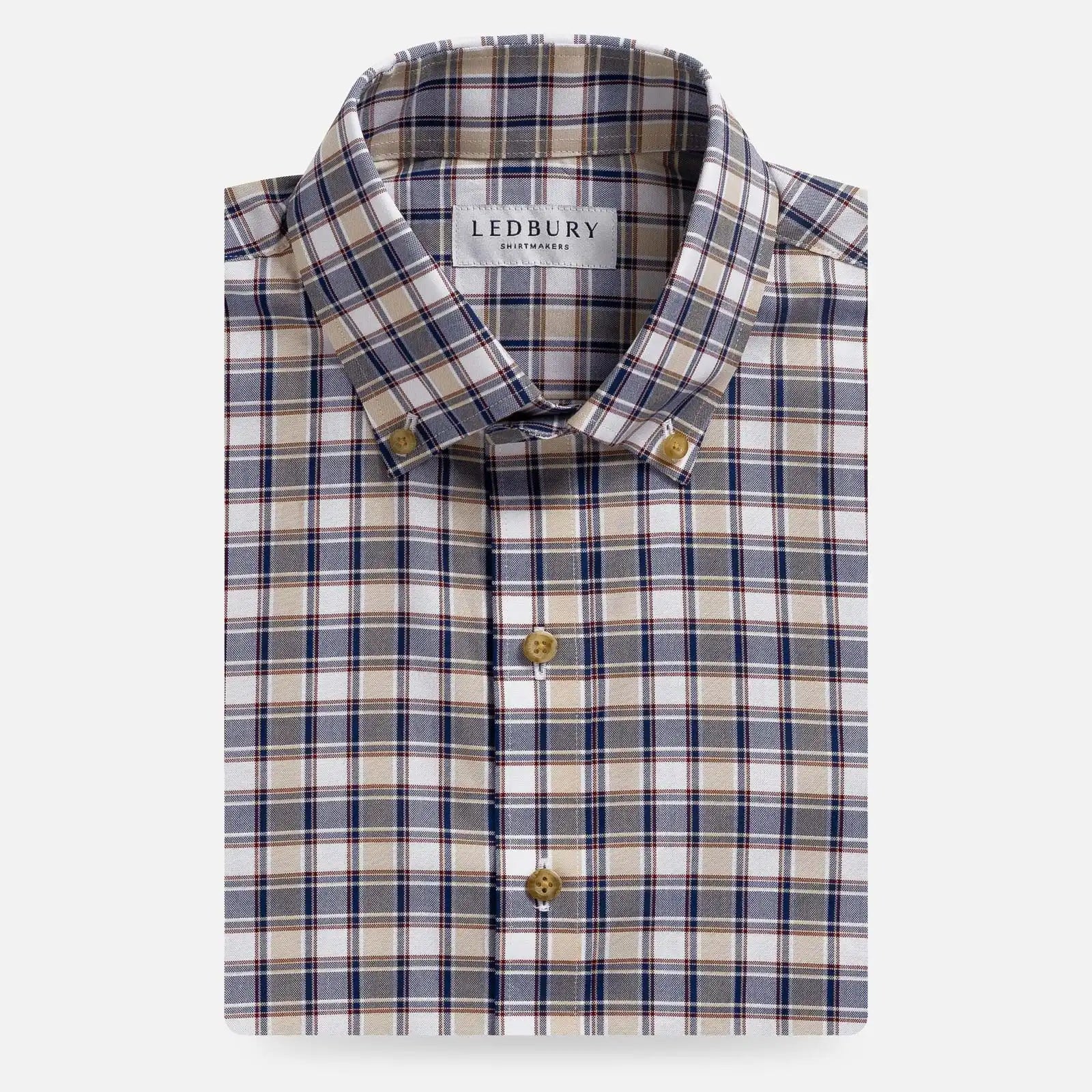 Vintage navy Kenmore Plaid Oxford custom casual shirt - Ledbury front view
