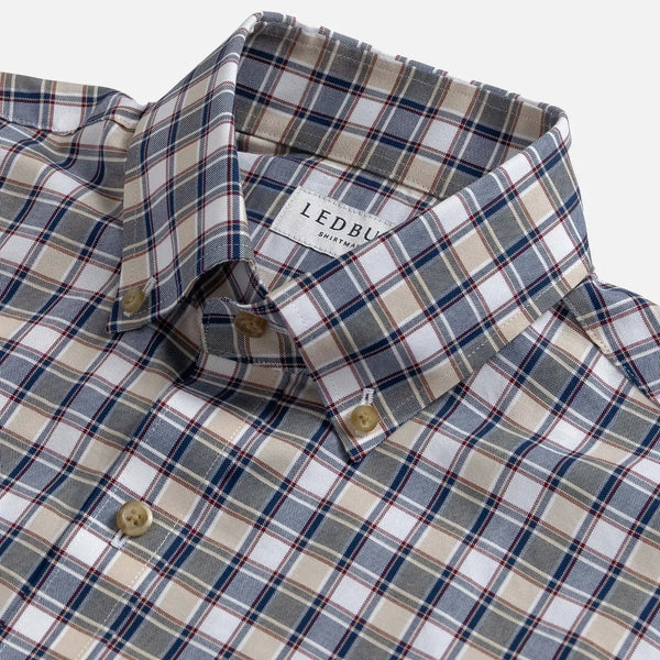 Vintage navy Kenmore Plaid Oxford shirt collar detail - button-down collar close-up