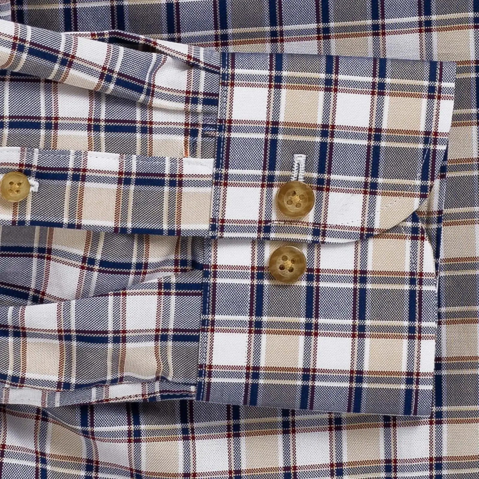 Vintage navy Kenmore Plaid Oxford custom shirt - sleeve and cuff close-up