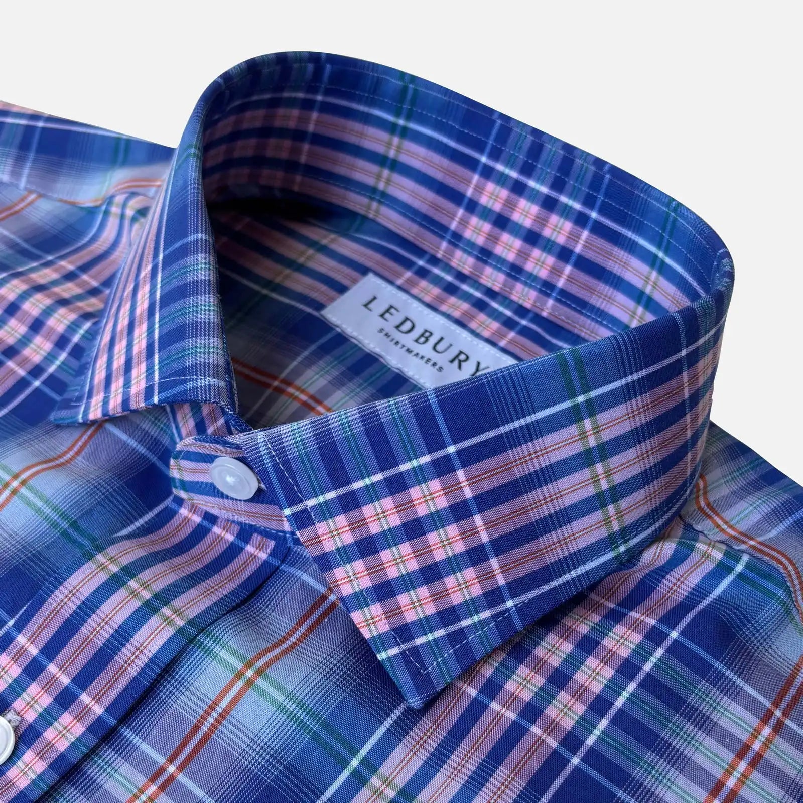 Blueberry Milo Plaid shirt collar detail - semi spread quint collar close-up