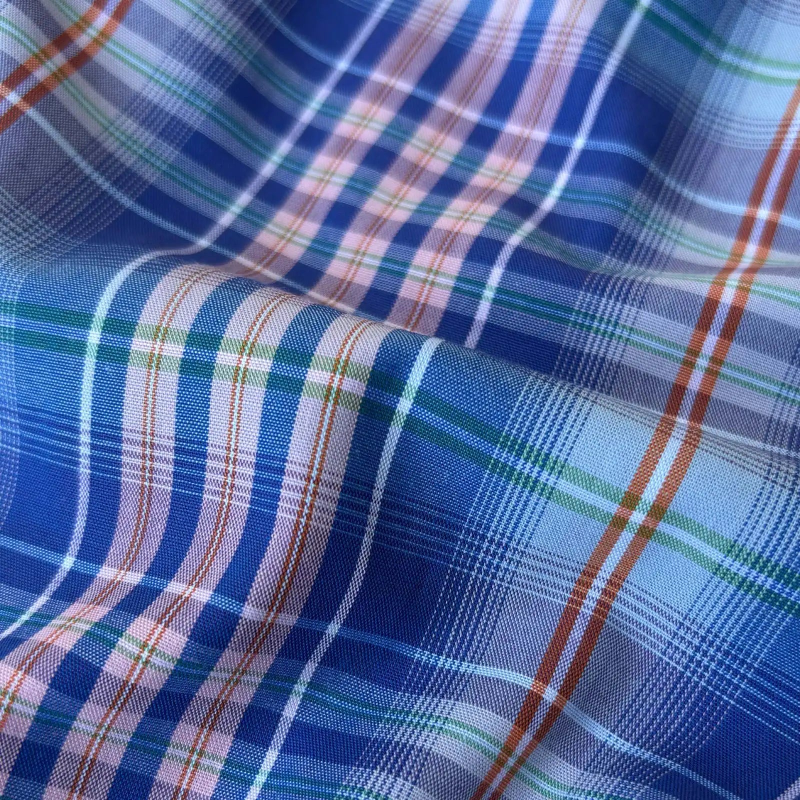 Blueberry 100% cotton poplin plaid fabric detail - Ledbury Milo Plaid shirt
