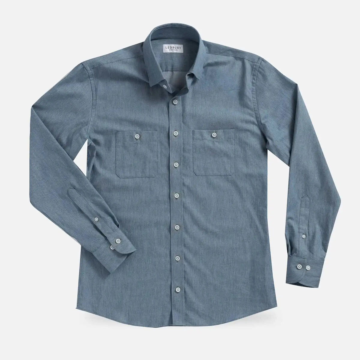 Light Blue Cambell Chambray Utility custom shirt with double button-through chest pocket — Ledbury