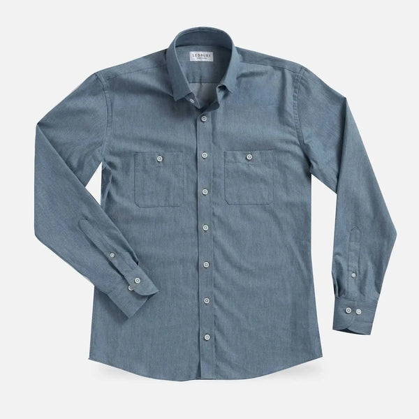 Light Blue Cambell Chambray Utility custom shirt with double button-through chest pocket — Ledbury