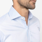 Blue dress shirt collar detail - mid-spread collar fine twill shirt