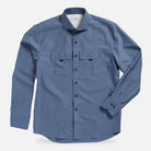 Blue fishing shirt overhead view - Ledbury Tulu performance shirt multi-pocket