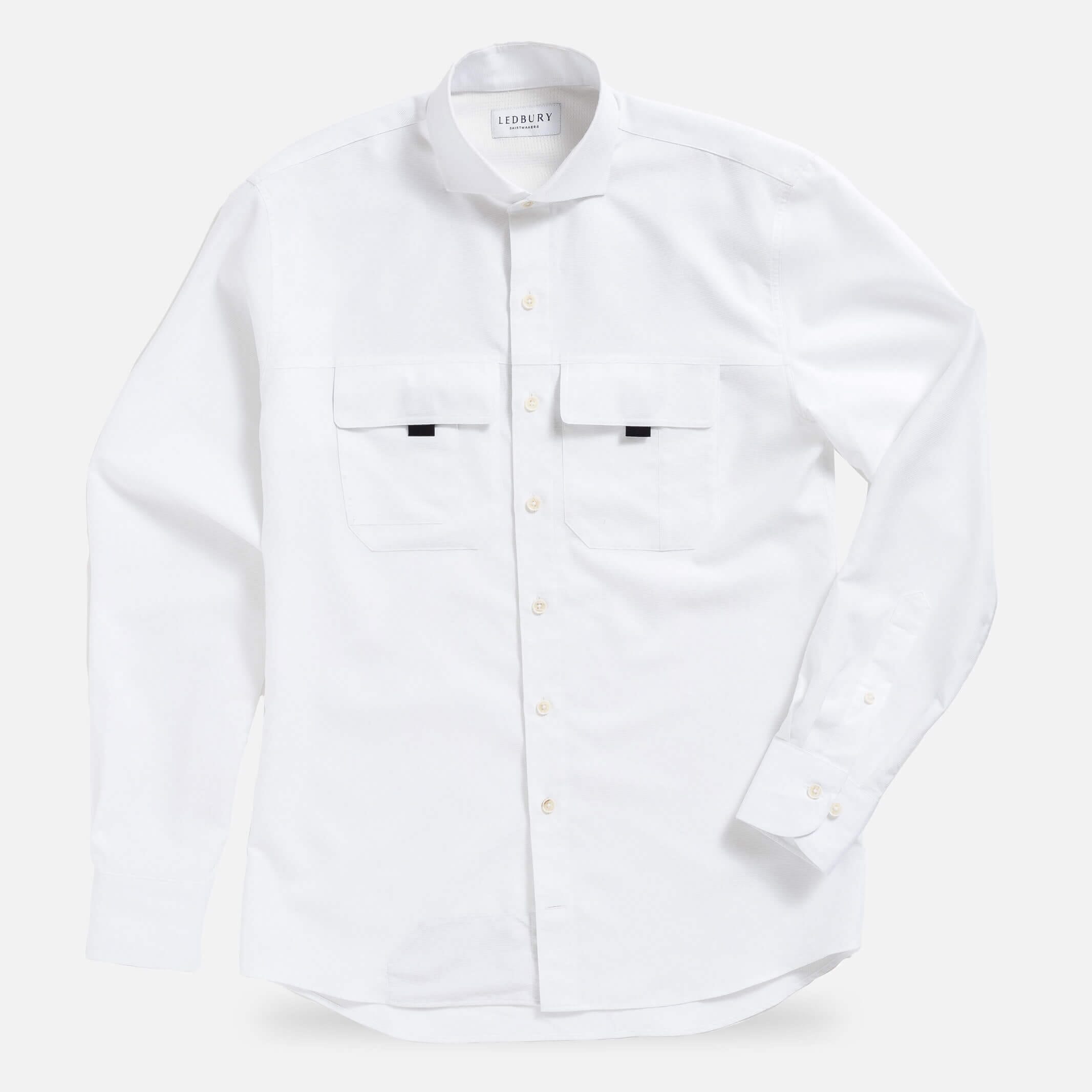 White Tulu performance fishing shirt overhead view - Ledbury custom casual shirt