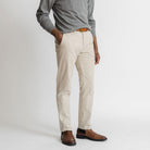 Man wearing tan twill chinos by Ledbury