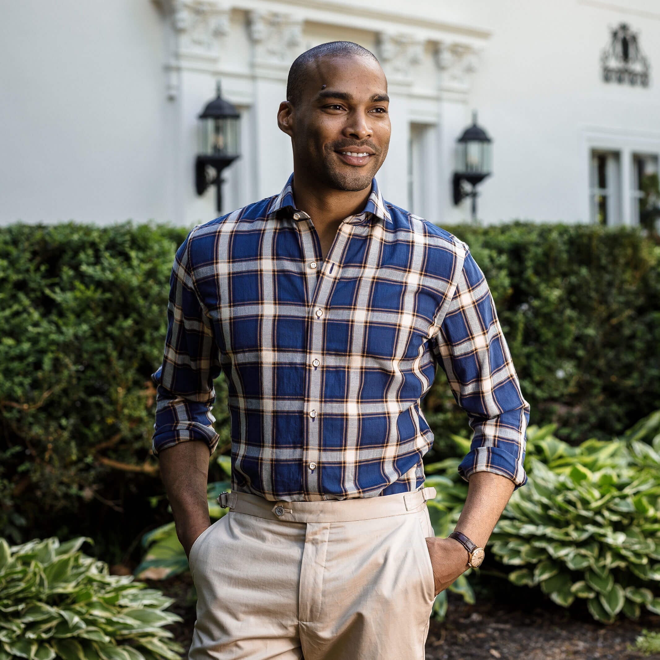 The Navy Blue Albini Byrne Plaid Custom Shirt Custom Casual Shirt- Ledbury