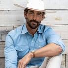 The Bay Blue Malone Washed Twill with Pearl Snaps Custom Shirt Custom Casual Shirt- Ledbury