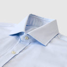 Blue shirt collar close-up - premium fine twill custom dress shirt