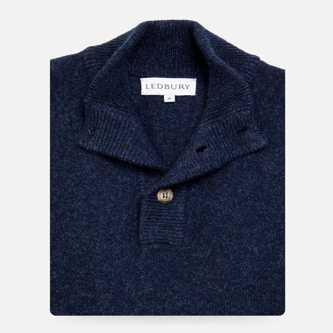 Navy Heather Brewer Mock Neck Sweater laid flat