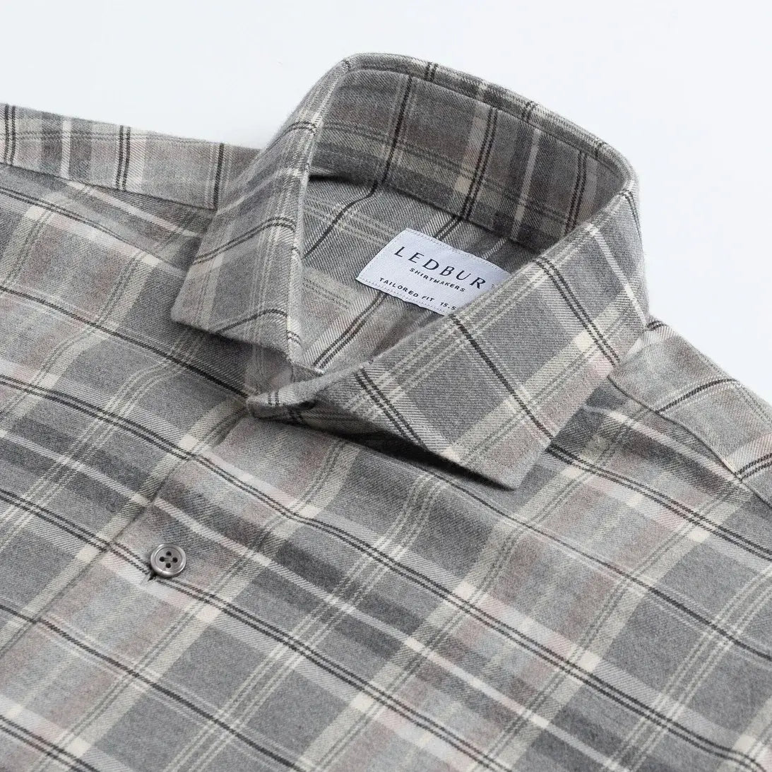 Callisto Plaid shirt short spread Alden collar detail - light grey with rose and blue accents