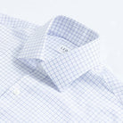 Custom dress shirt blue Cliffe windowpane pattern close-up