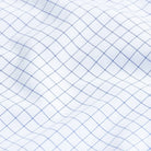 Blue windowpane check dress shirt fit and drape