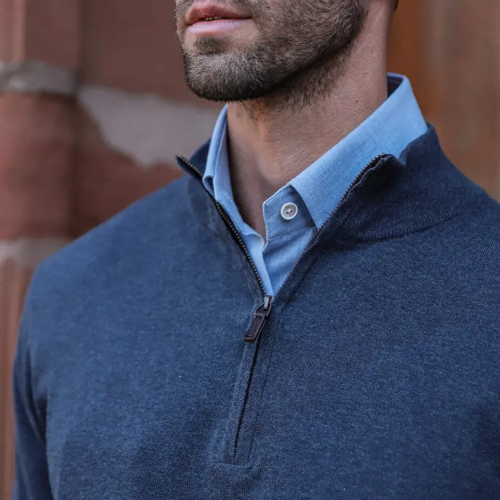 Cadet Blue Easterley Pullover Sweater – collar detail View
