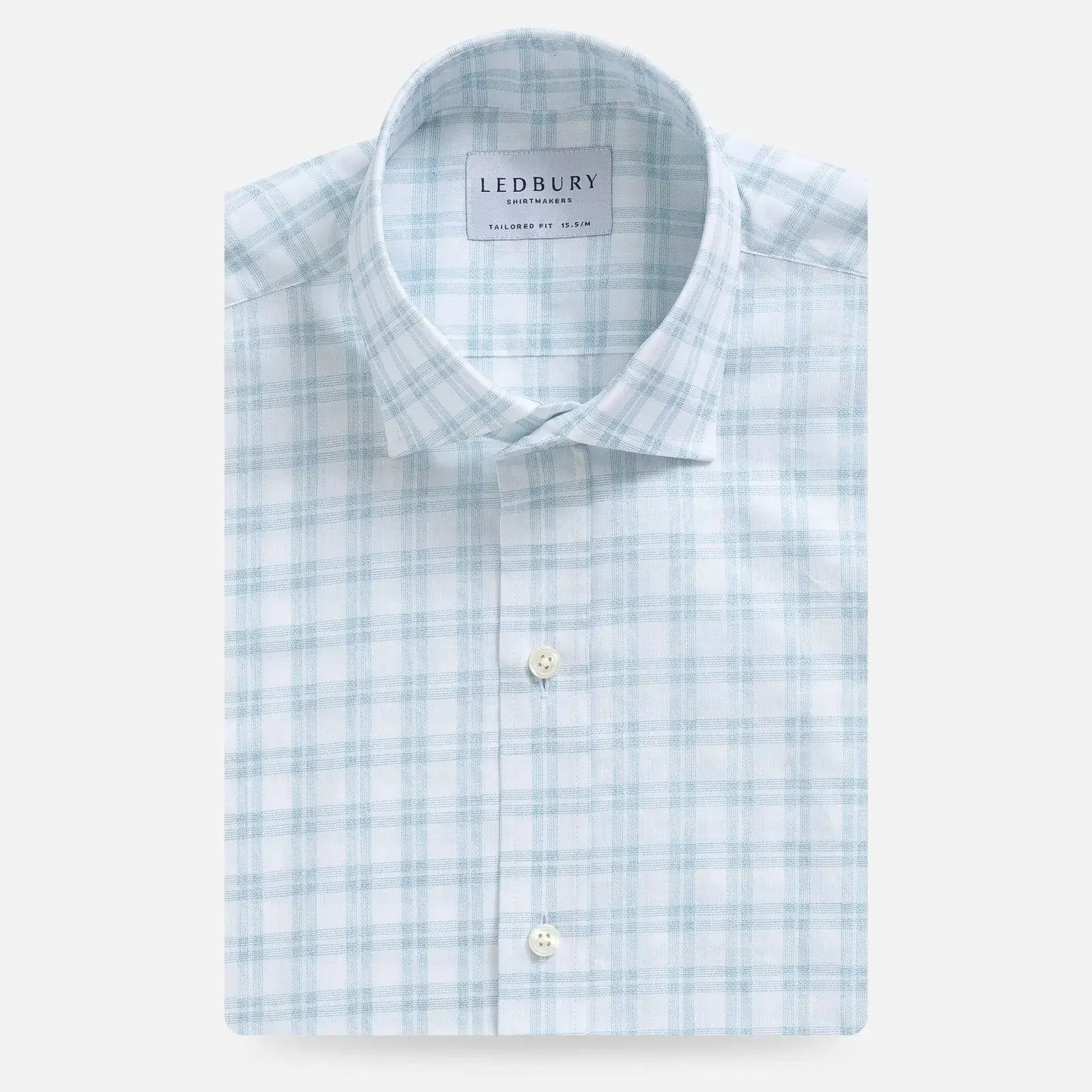 Green Ellis plaid dress shirt front view - basket weave custom shirt