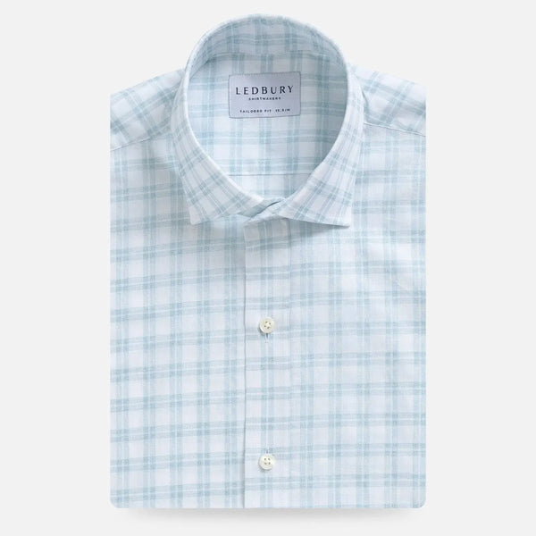 Green Ellis plaid dress shirt front view - basket weave custom shirt