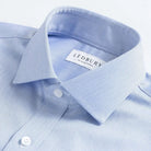 Blue dobby dress shirt collar detail - Italian fabric construction