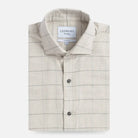 Man wearing Oatmeal Gossett Flannel custom shirt - Portuguese herringbone lifestyle photo