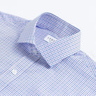 Custom dress shirt purple Hughes check pattern close-up