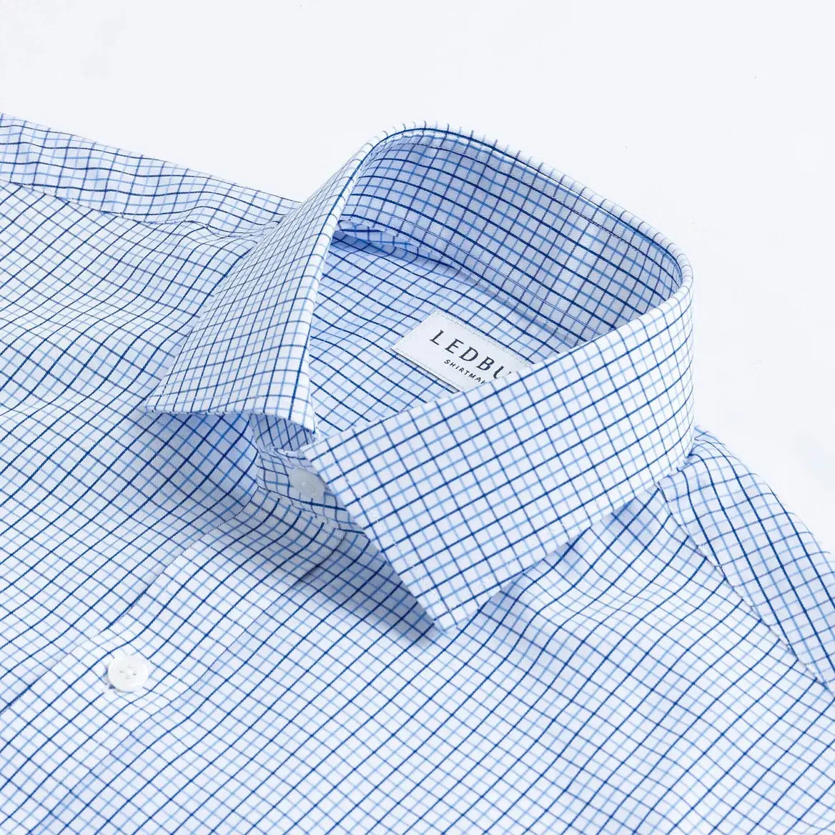 Blue multi-toned check dress shirt collar detail