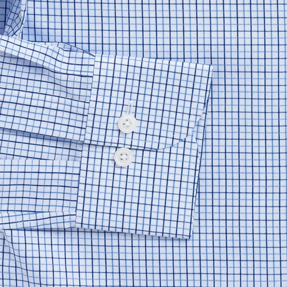Blue Hughes check dress shirt cuff and sleeve detail